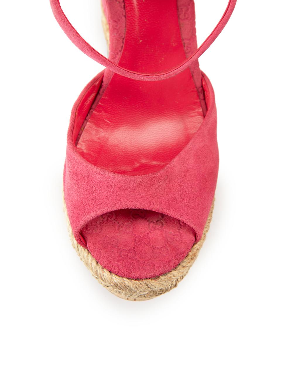 Women's Pink Suede Monogram Platform Wedge Sandals Size IT 37 For Sale