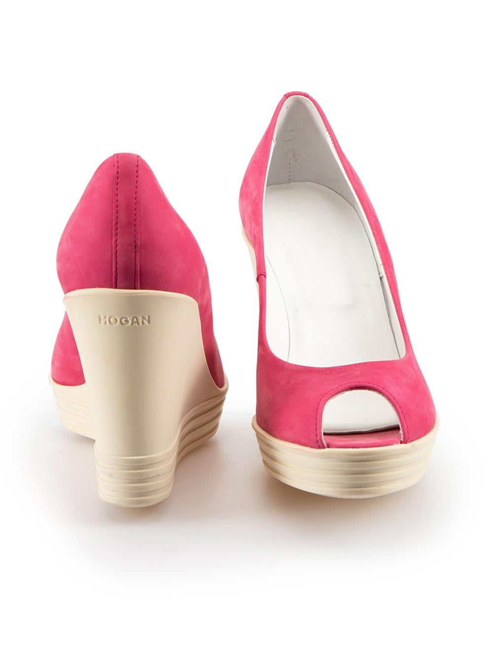 Pink Suede Peep Toe Wedges Size IT 37.5 In Good Condition For Sale In London, GB