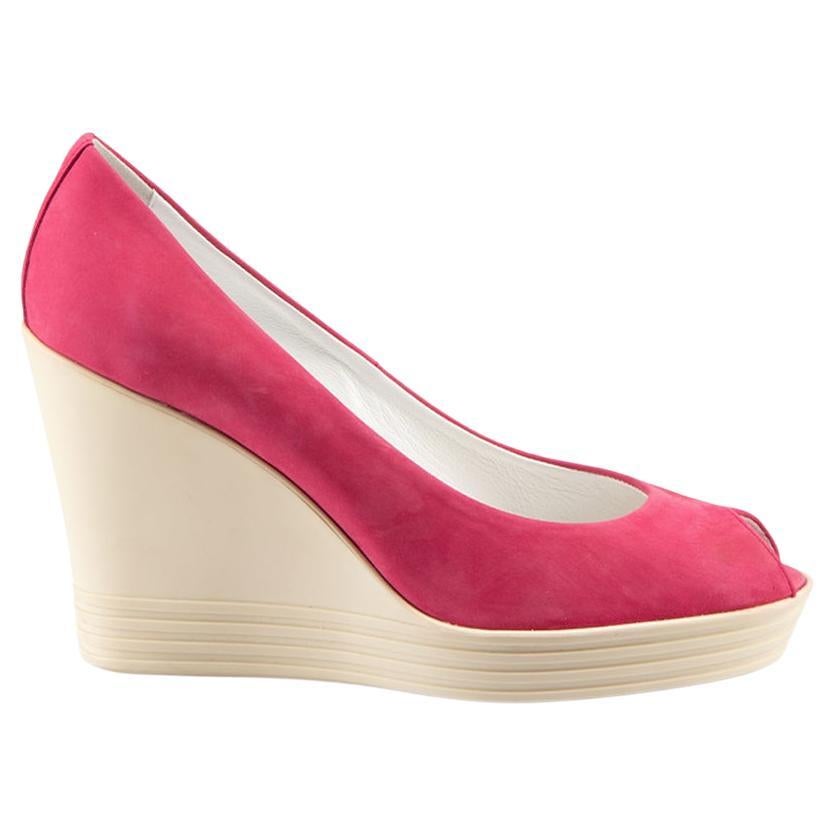 Pink Suede Peep Toe Wedges Size IT 37.5 For Sale