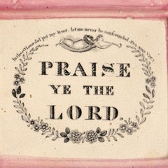 Pink Sunderland Lustre Praise Ye The Lord Pottery Plaque, Mid 19th Century