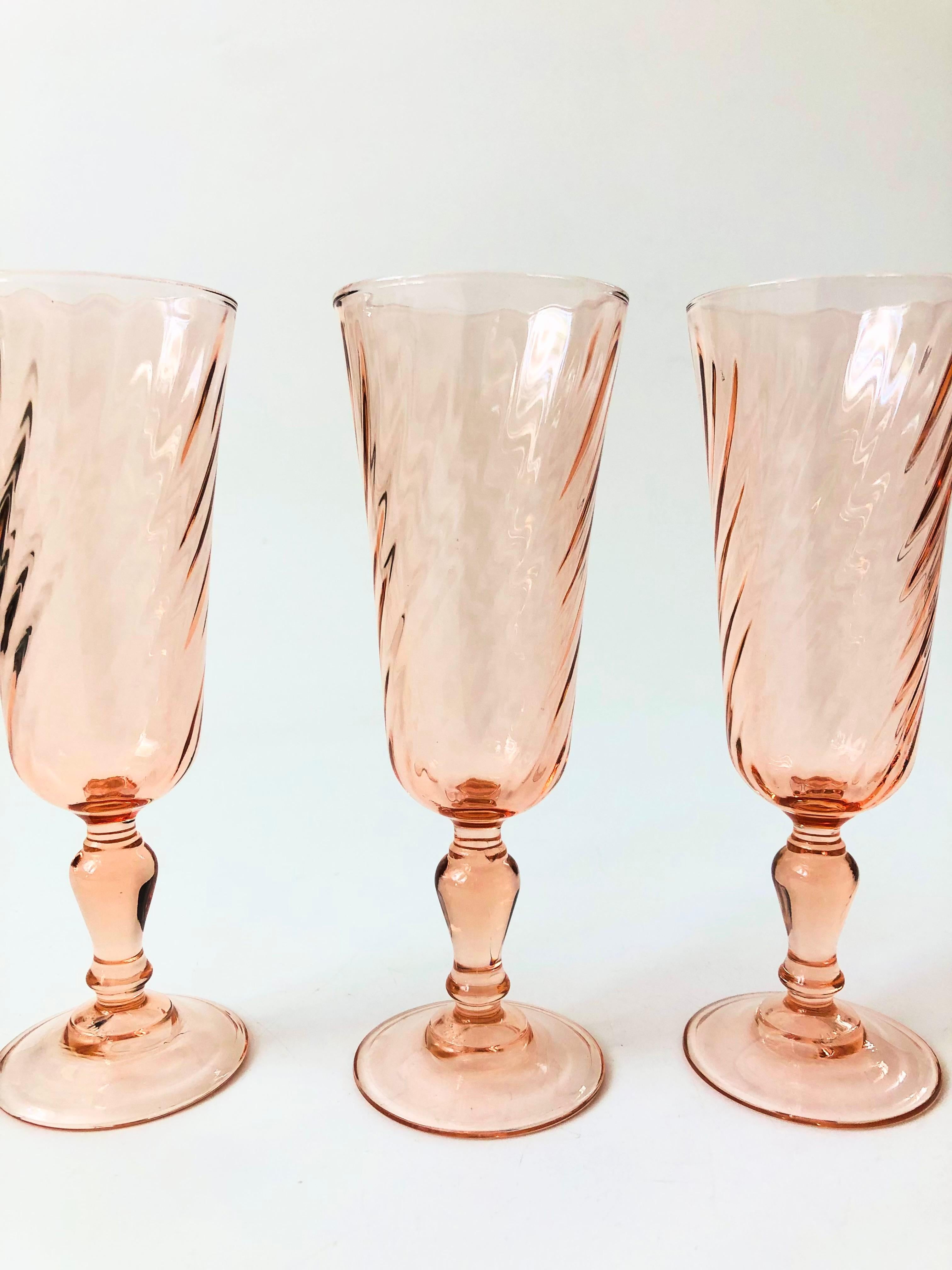 20th Century Pink Swirl Champagne Flutes - Set of 4 For Sale
