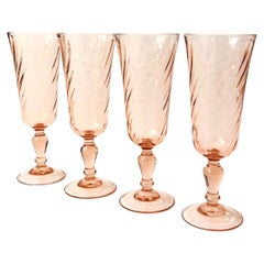 Vintage Pink Swirl Champagne Flutes - Set of 4