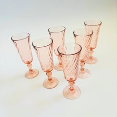 Pink Swirl Champagne Flutes - Set of 6 - France