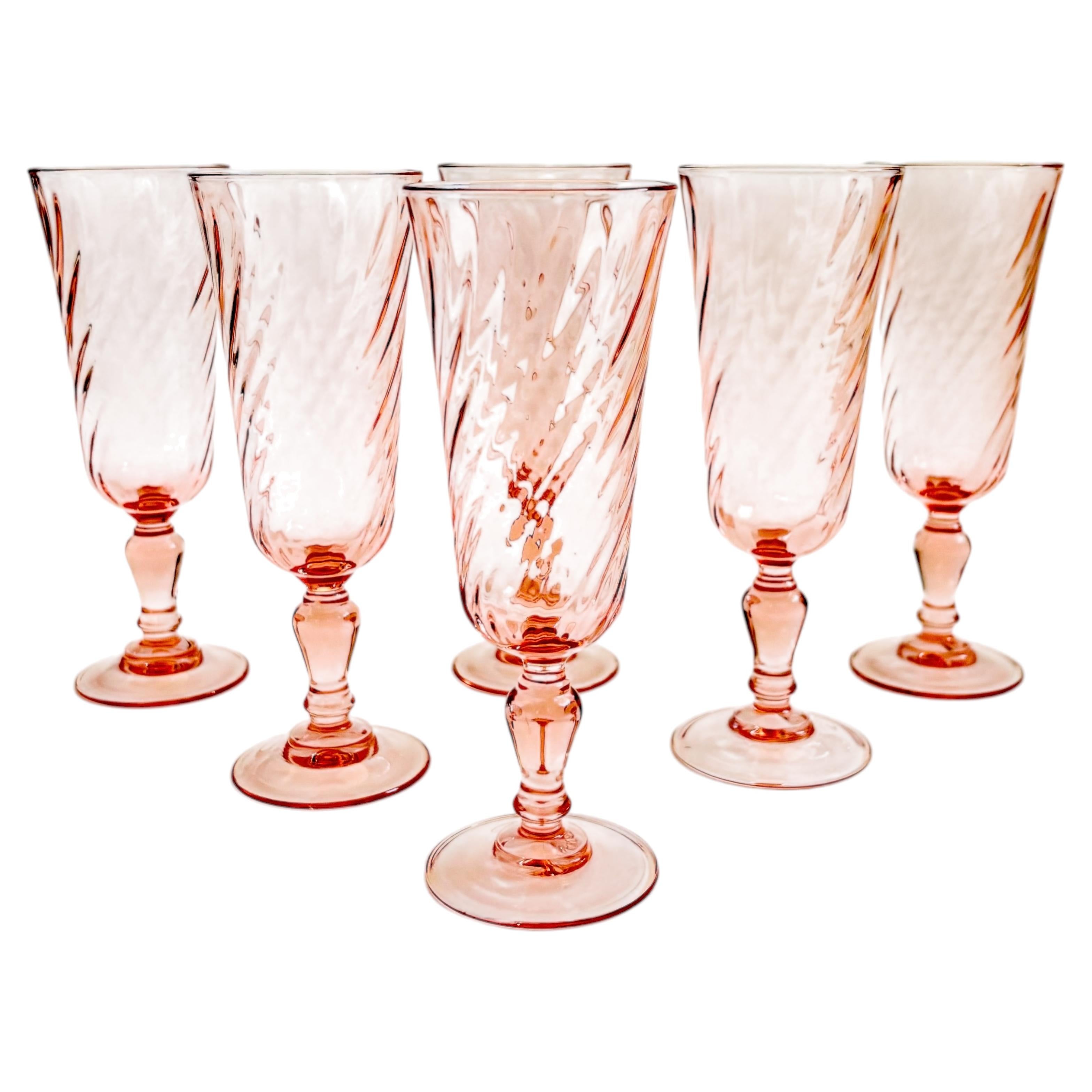 Pink Swirl Champagne Flutes - Set of 6 - France
