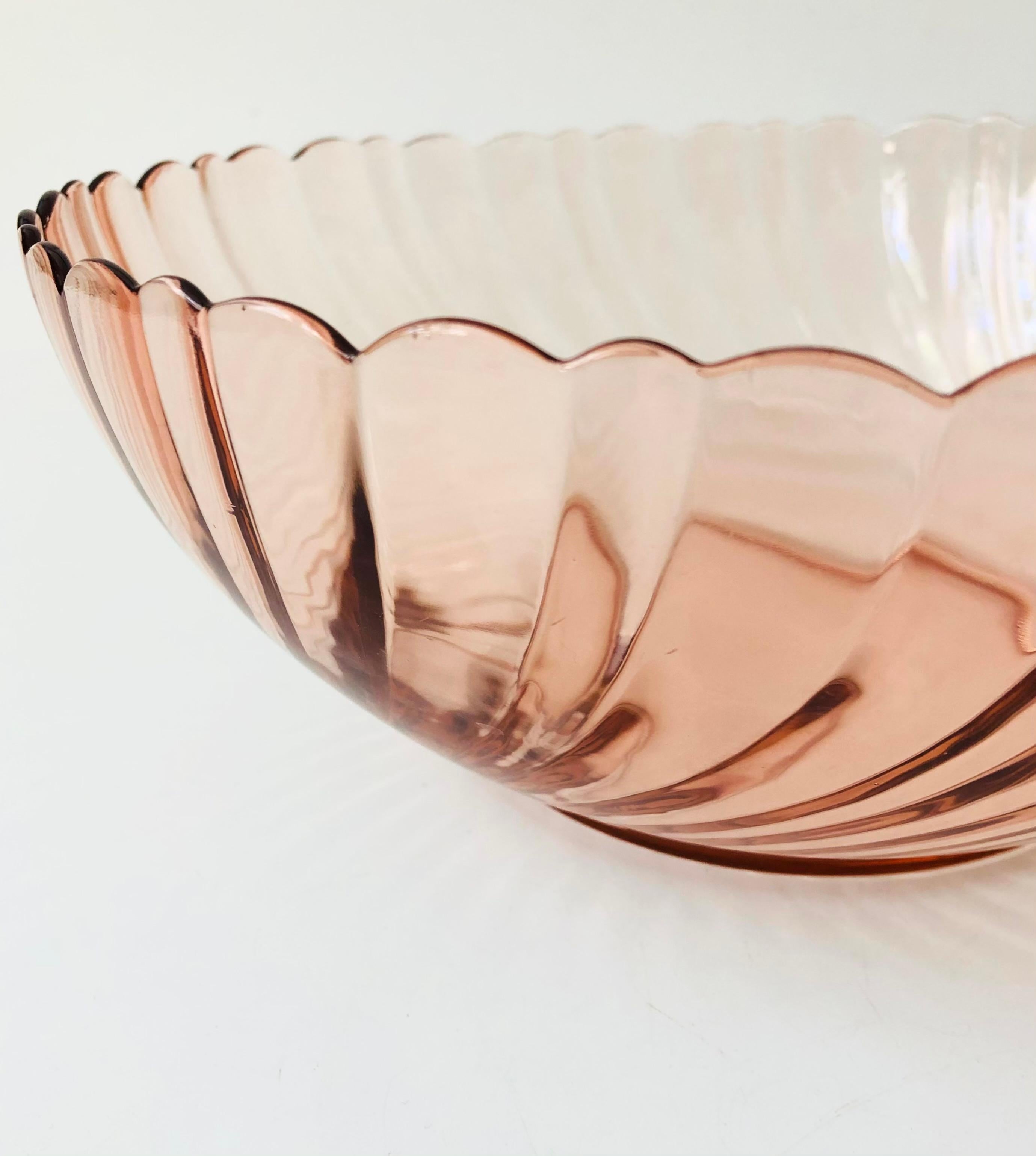 Art Nouveau Pink Swirl Salad Bowl by Arcoroc France