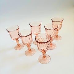 Pink Swirl Wine Goblets - Set of 6 - France