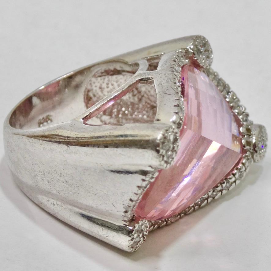 Women's or Men's Pink Synthetic Sapphire Silver Ring