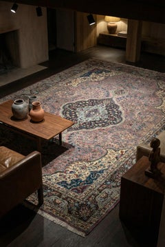 Pink Tabriz Wool Hand Knotted Rug 8 ft x 10 ft, Rose Medallion Court