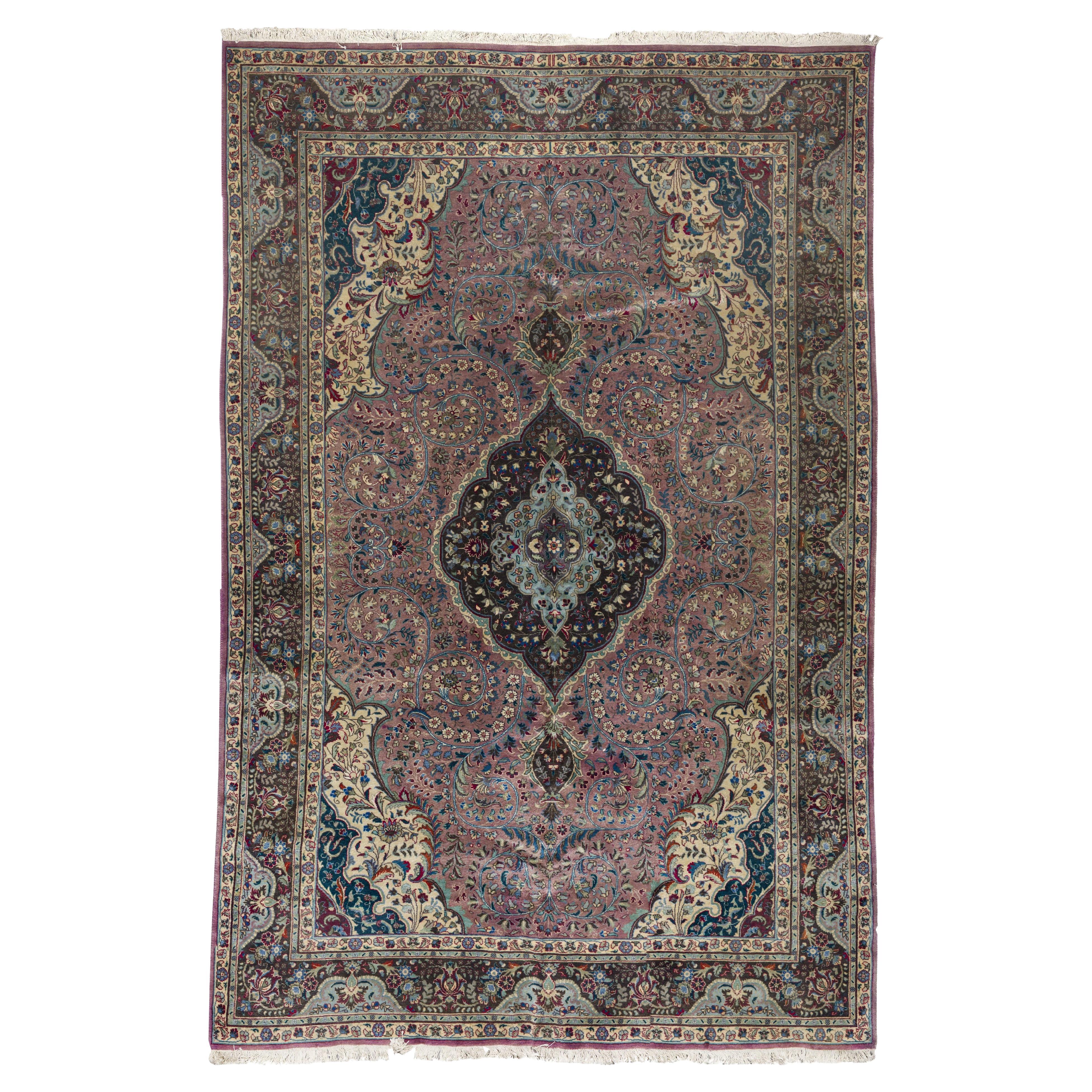 Pink Tabriz Wool Hand Knotted Rug 8 ft x 10 ft, Rose Medallion Court For Sale