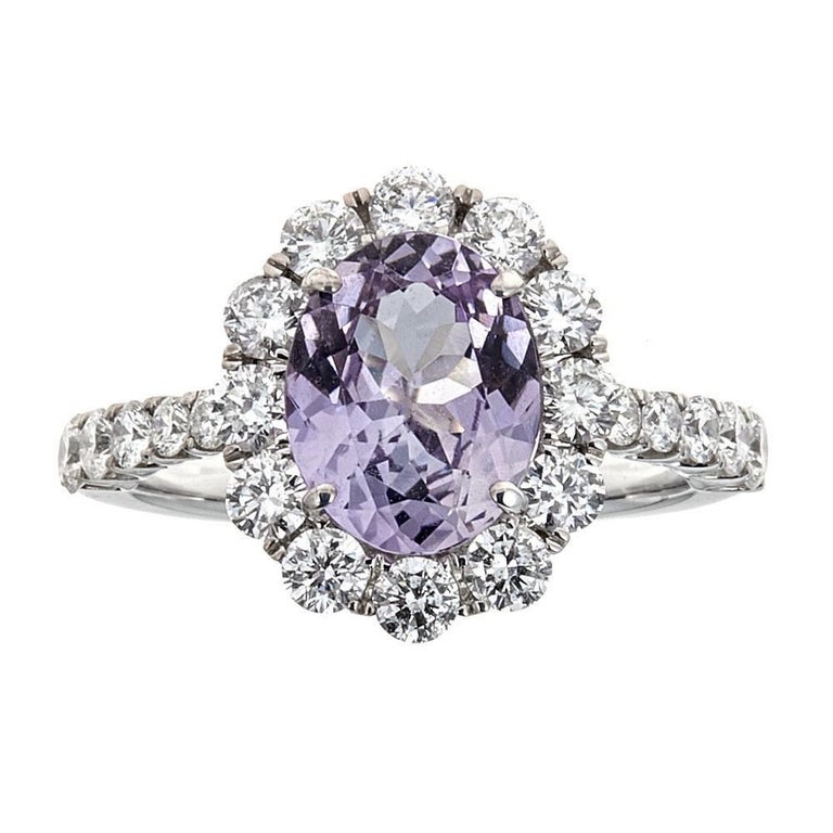 Oval Cut Pink Tanzanite and Diamond Engagement Ring Solitaire in 18k White Gold