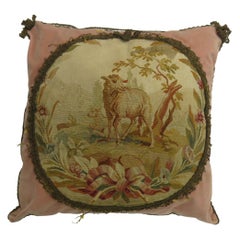 Pink Tassle 19th Century Antique French Aubusson Goat Pillow