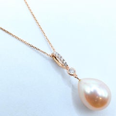 Pink Teardrop Baroque Pearl Diamond Necklace Pendant in 18K Rose Gold