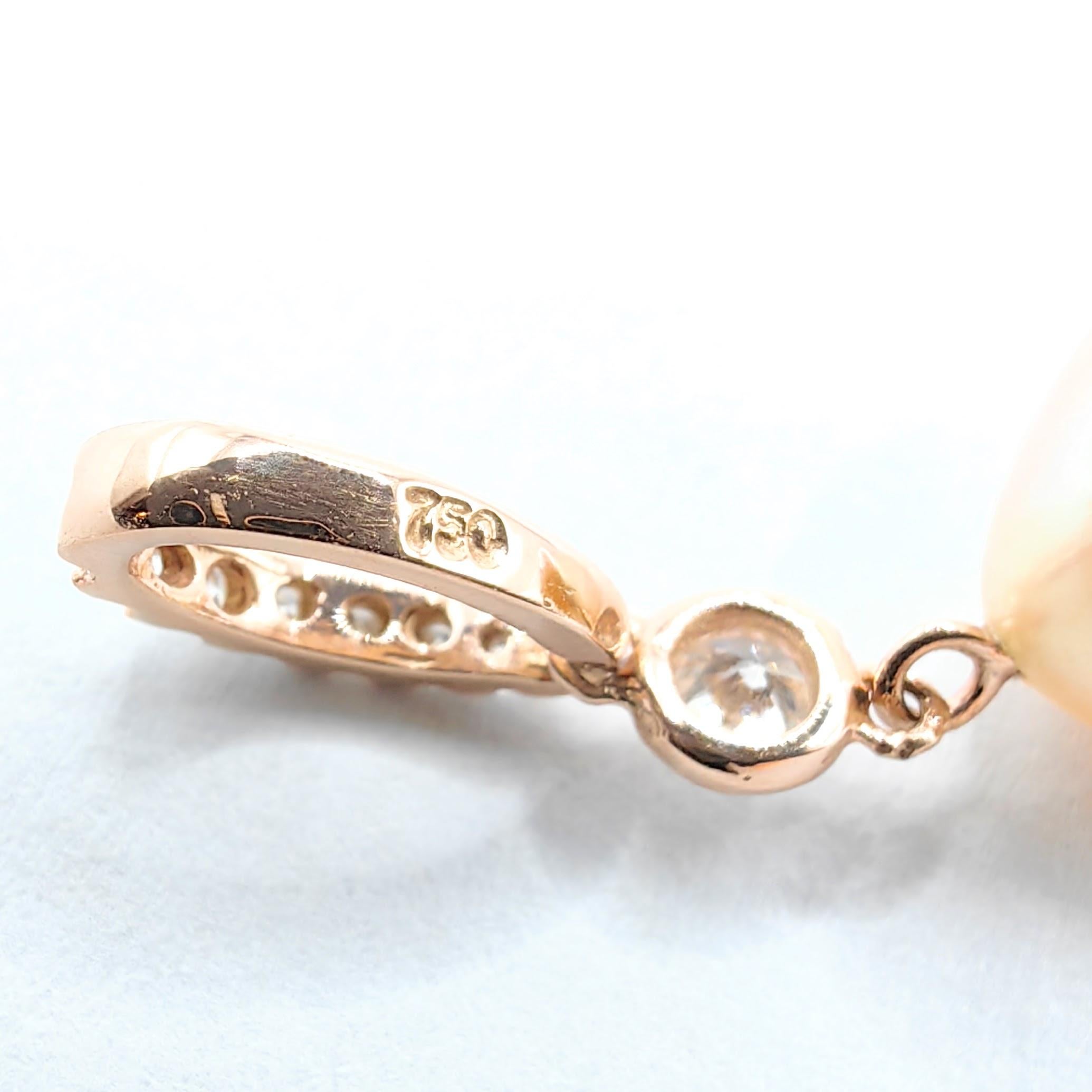 Pink Teardrop Baroque Pearl Diamond Necklace Pendant in 18K Rose Gold For Sale 2