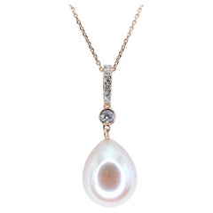 Pink Teardrop Baroque Pearl Diamond Necklace Pendant in 18K Rose Gold