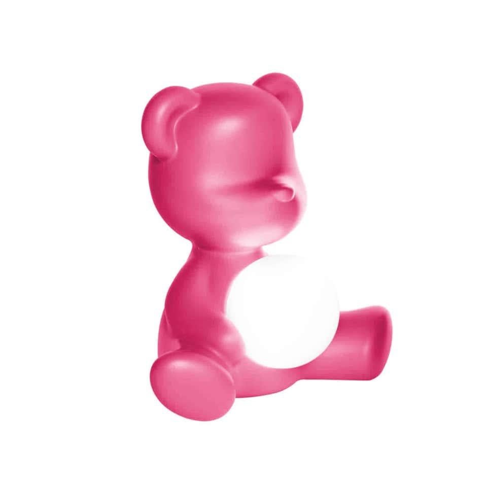 In Stock in Los Angeles, Fuchsia Teddy Bear Lamp LED Rechargeable In New Condition In Beverly Hills, CA