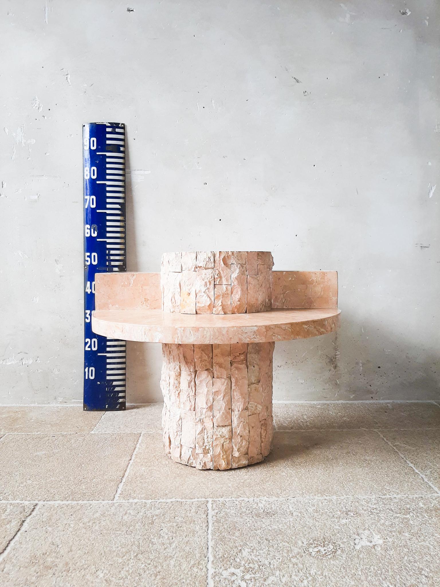 Pink Tesselated Marble Maitland Smith style Round Coffee Table, 1980s 4