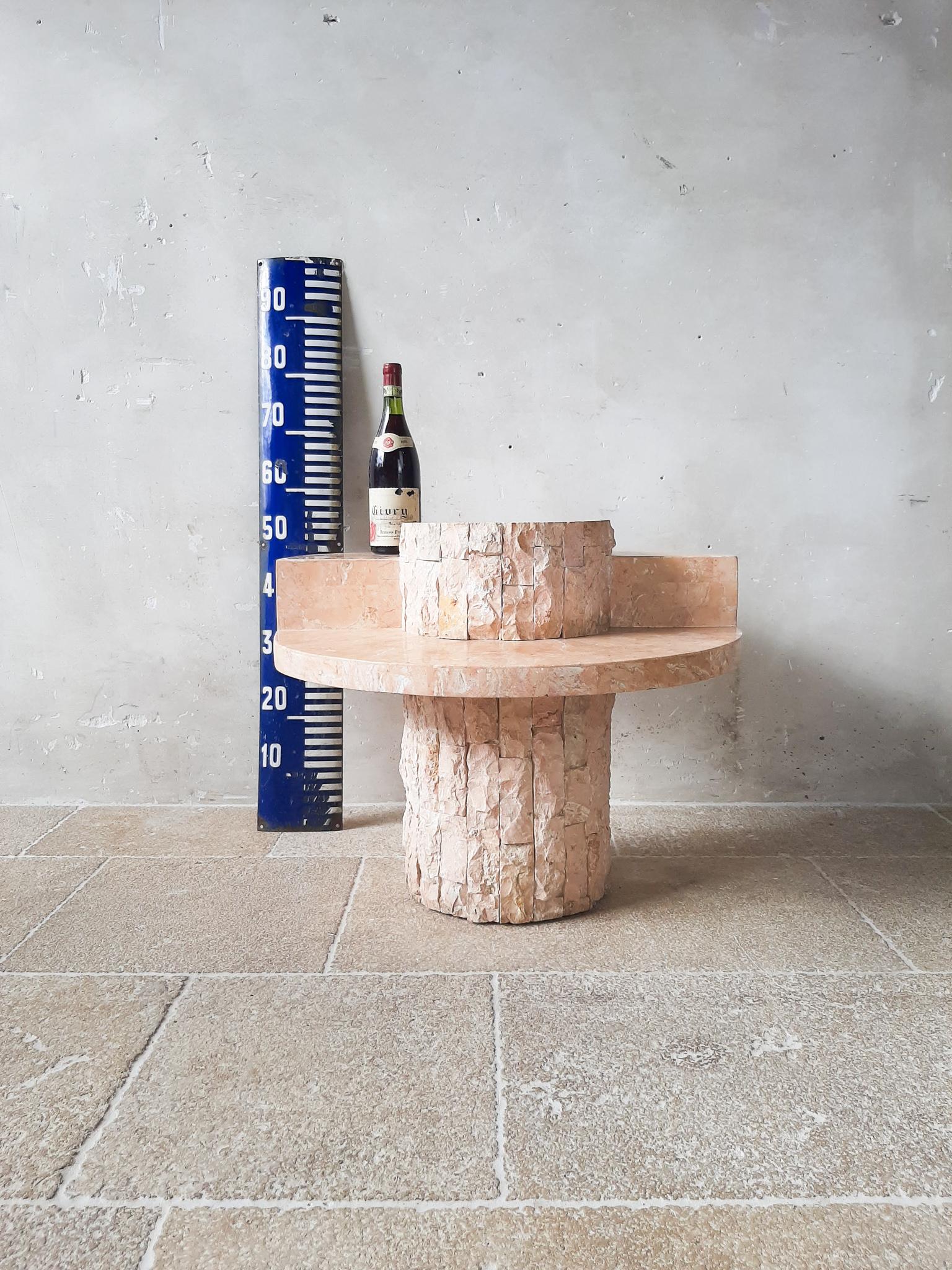 Pink Tesselated Marble Maitland Smith style Round Coffee Table, 1980s 5