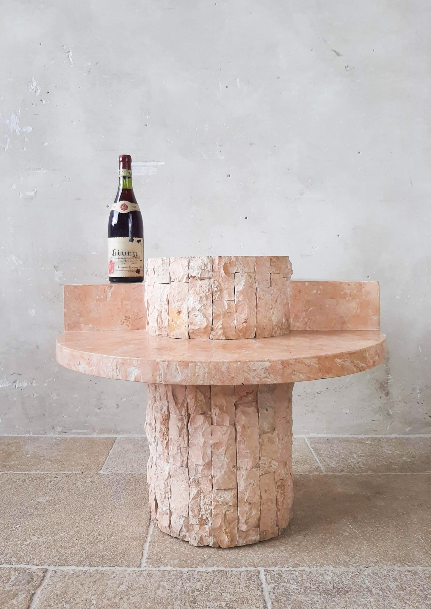Pink Tesselated Marble Maitland Smith style Round Coffee Table, 1980s 2