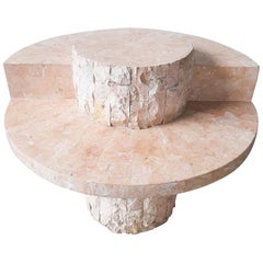 Pink Tesselated Marble Maitland Smith style Round Coffee Table, 1980s