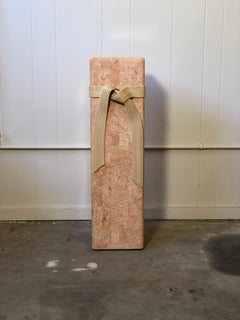Pink Tessellated Stone Pedestal with Rattan Ribbon Tie