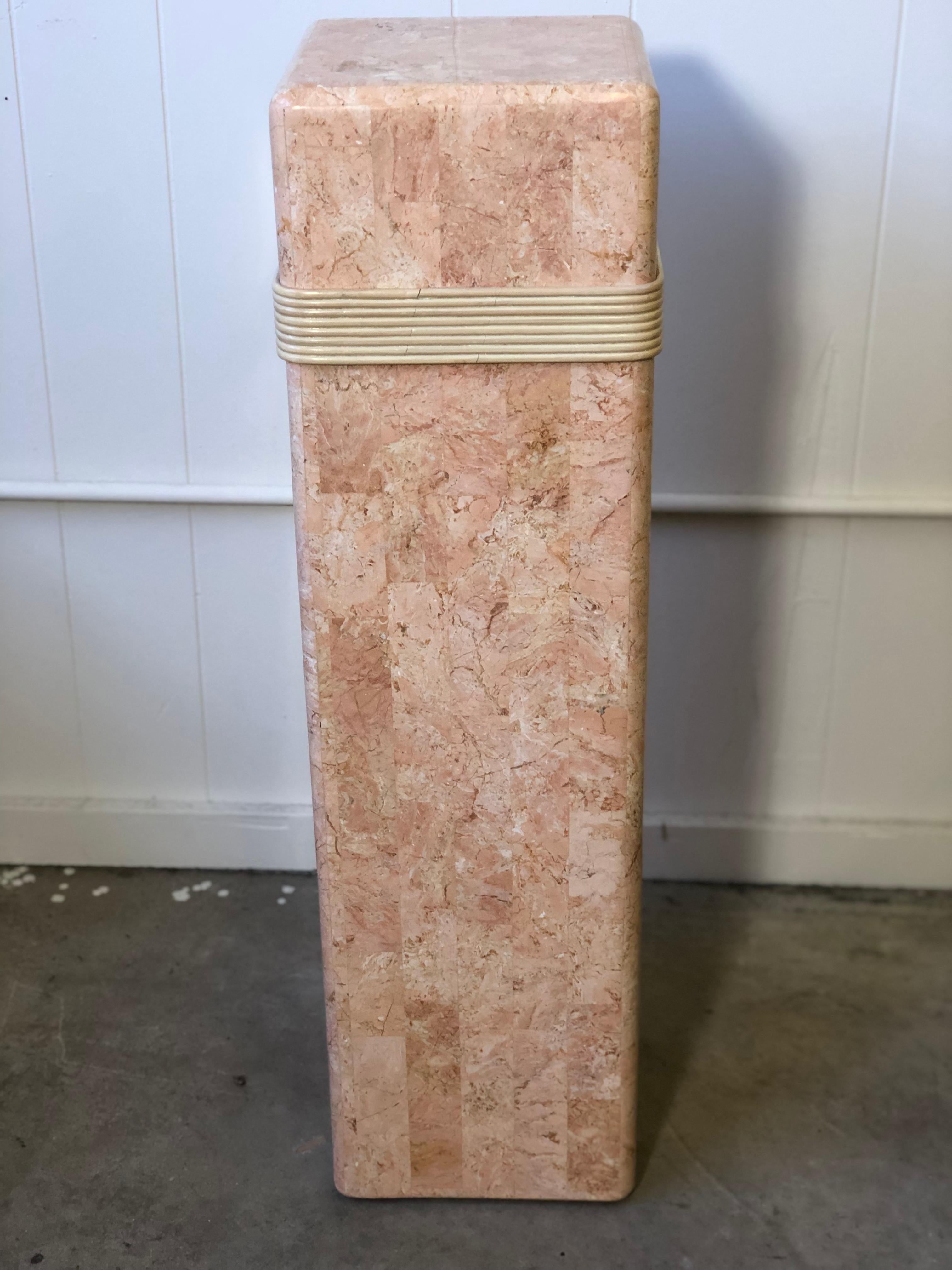 Philippine Pink Tessellated Stone Pedestal with Rattan Ribbon Tie