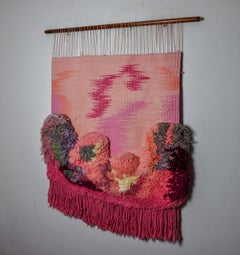Tapisserie murale Macrame texturée rose, Espagne, 1970