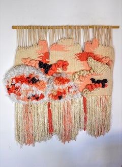 Rosa strukturierter Macrame-Wandteppich, Spanien, 1970er Jahre