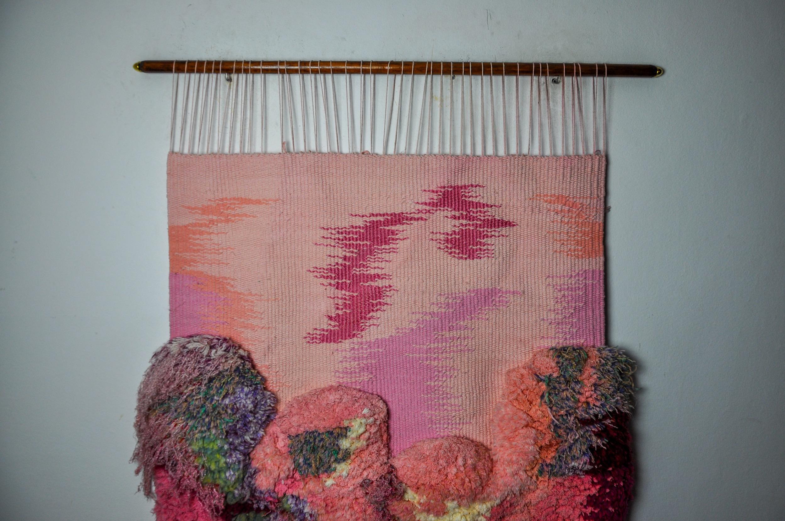 Late 20th Century Pink Textured Macrame Wall Tapestry, Spain, 1970s For Sale