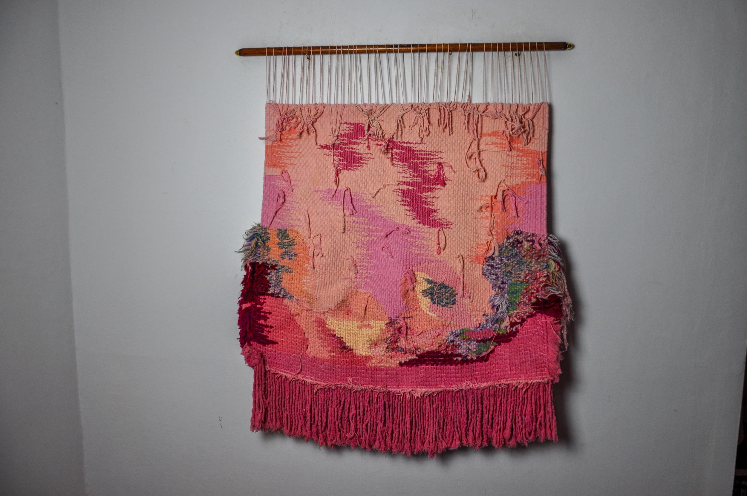 Pink Textured Macrame Wall Tapestry, Spain, 1970s For Sale 2