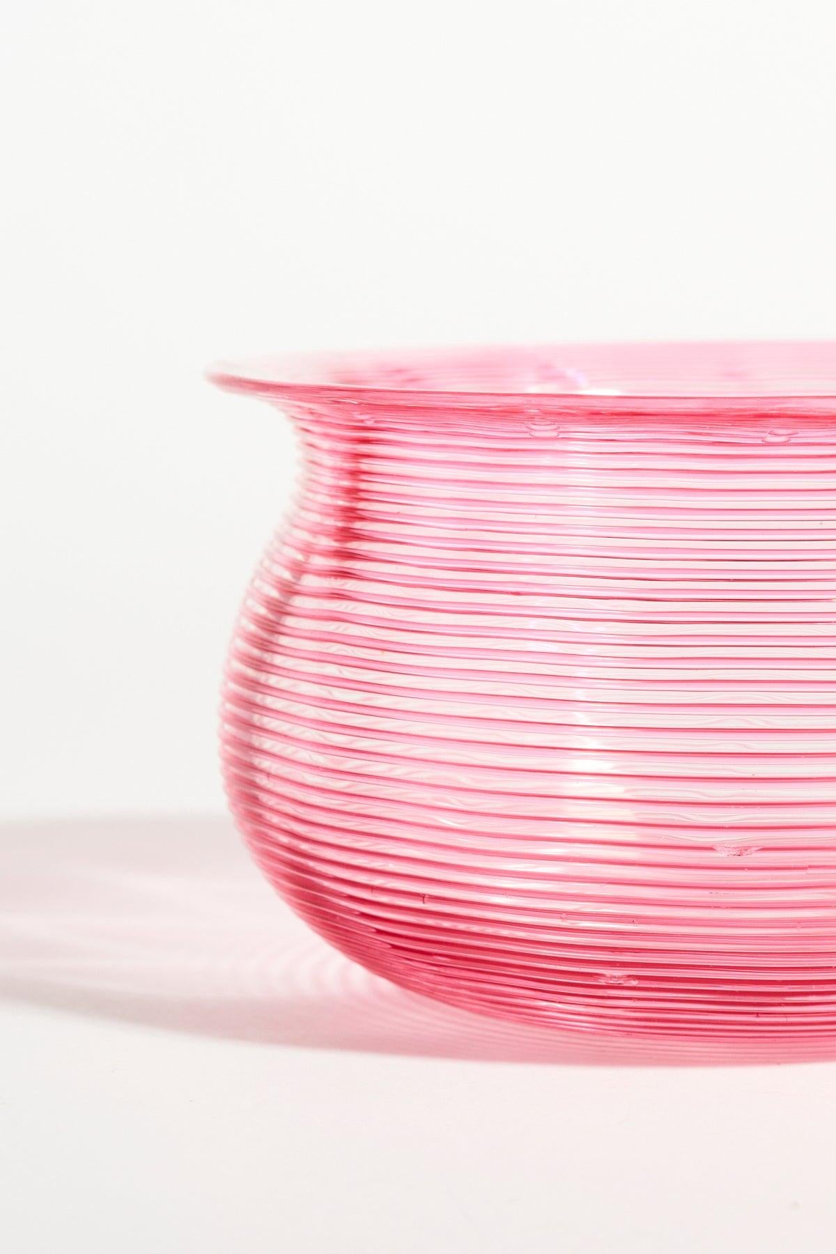 Pink Threaded Glass Bowl In Fair Condition In New York, NY