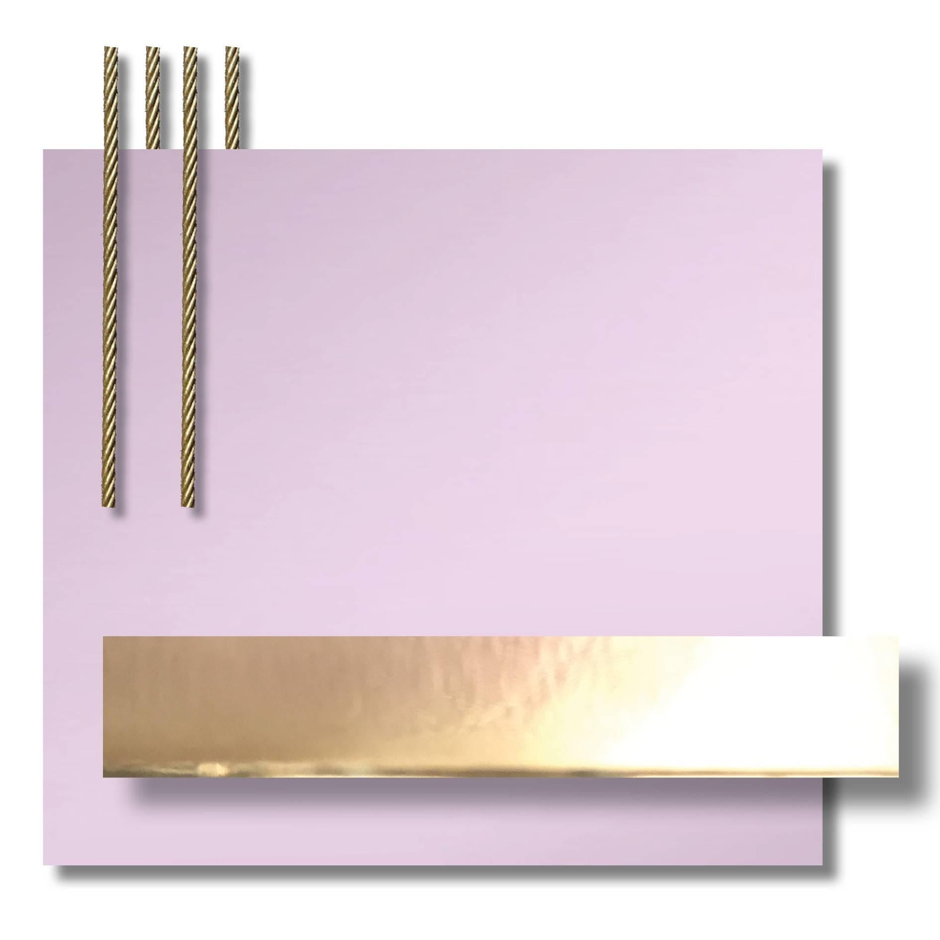 Pink Tinted Contemporary Mirror on a Gold Metal Frame with Brass Wire For Sale 3