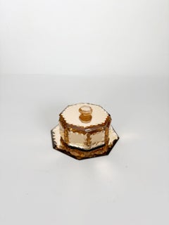 Pink-Tinted Glass Box with Saucer, France, Art Deco, 1940s