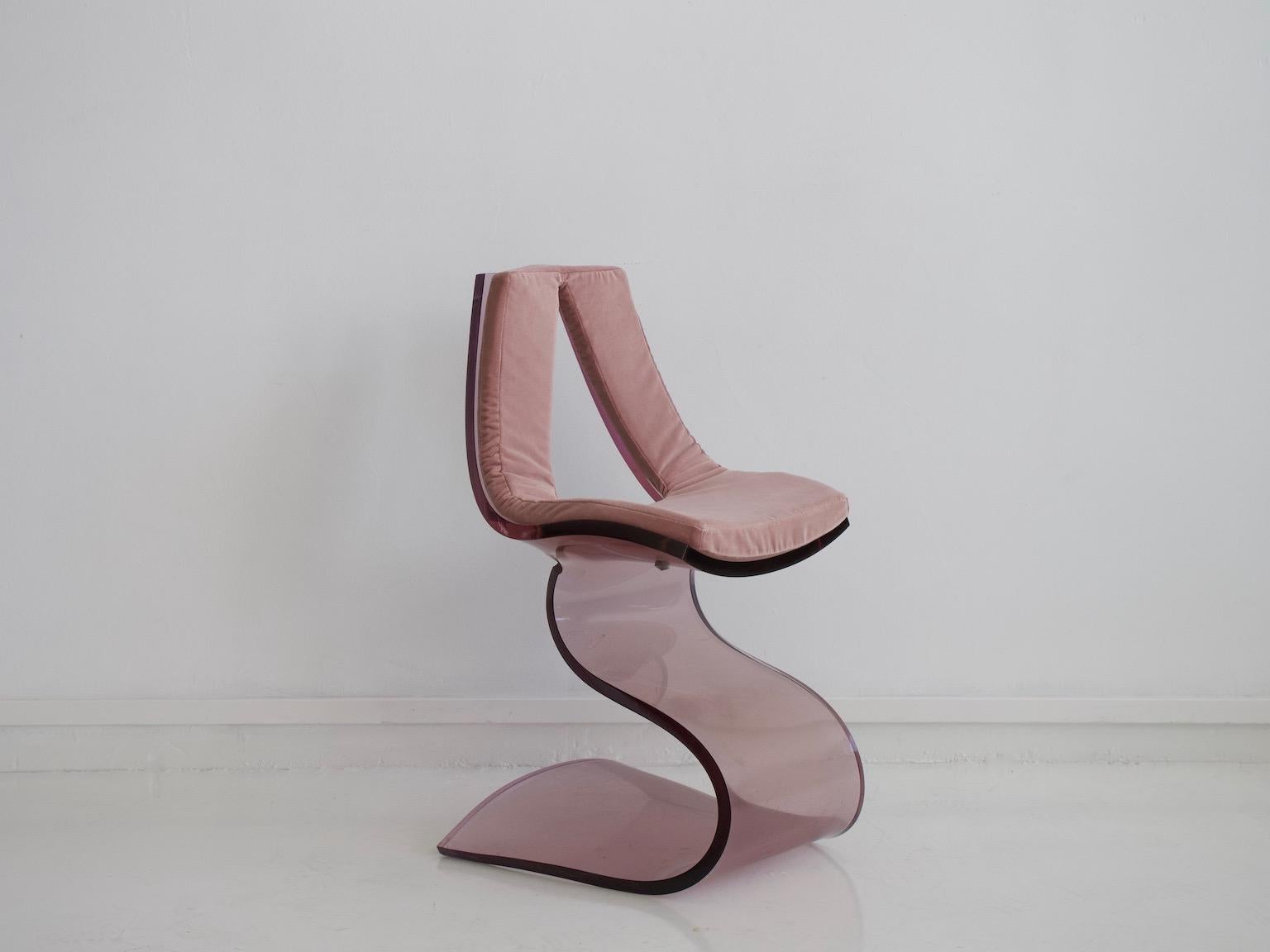 Modern Pink Tinted Lucite Dumas Chair by Boris Tabacoff