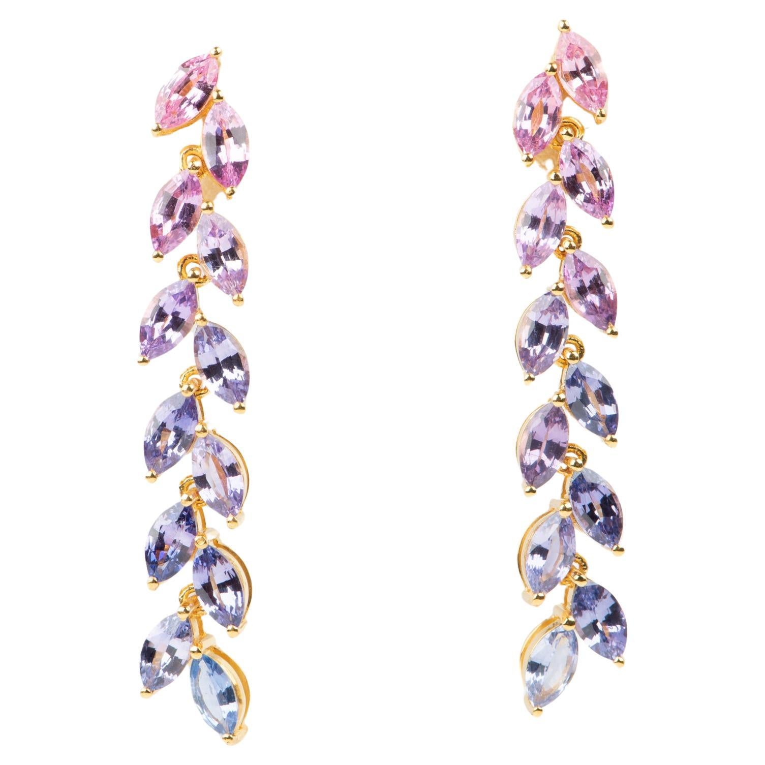 Pink to Lavender to Purple Ombre Sapphire Earrings Nice Movement 14K Gold R3221