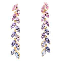 Pink to Lavender to Purple Ombre Sapphire Earrings Nice Movement 14K Gold R3221