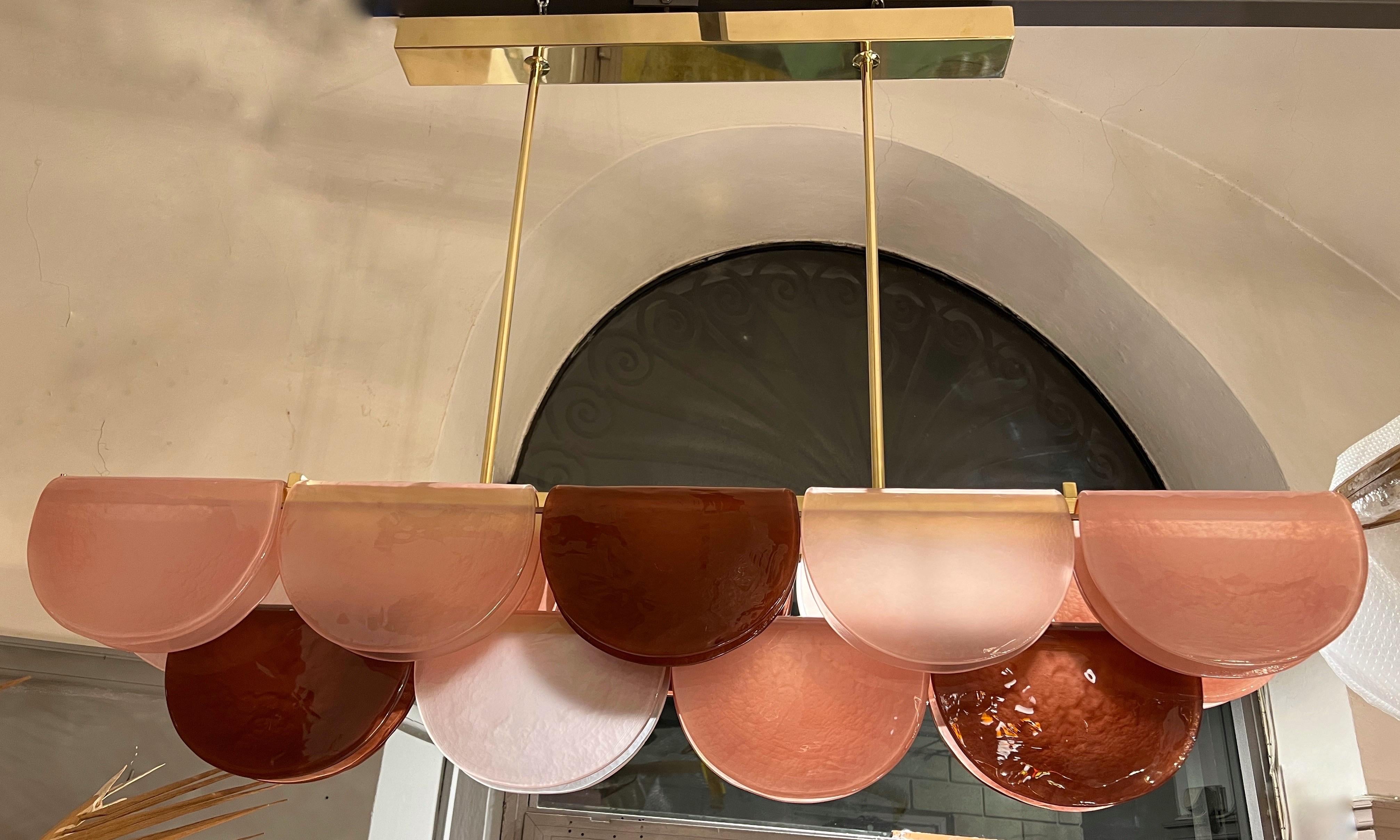Lampadario in vetro di Murano nei toni del rosa con struttura in ottone e luci a led, anni '90 in vendita 10