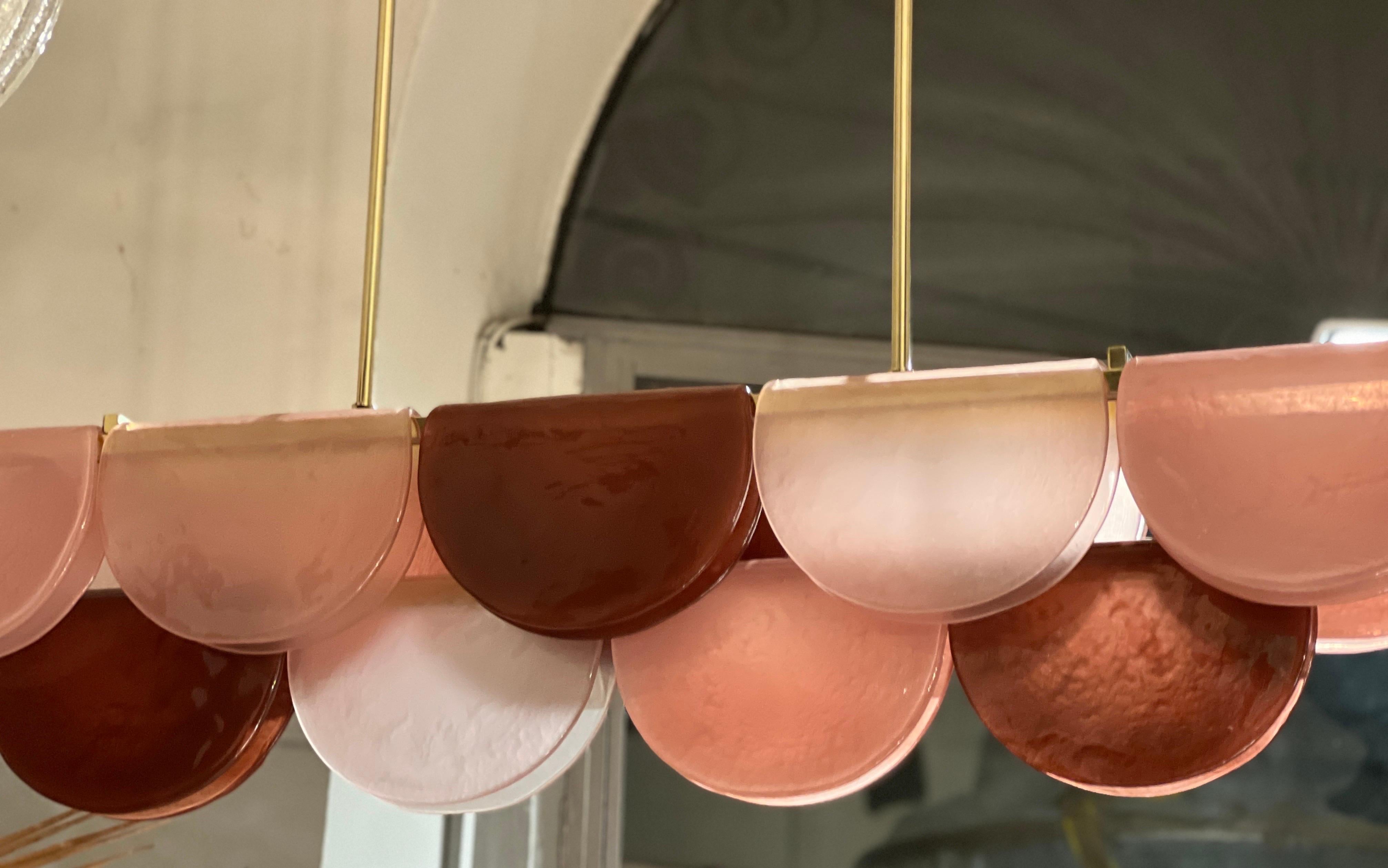 Lampadario in vetro di Murano nei toni del rosa con struttura in ottone e luci a led, anni '90 in vendita 12