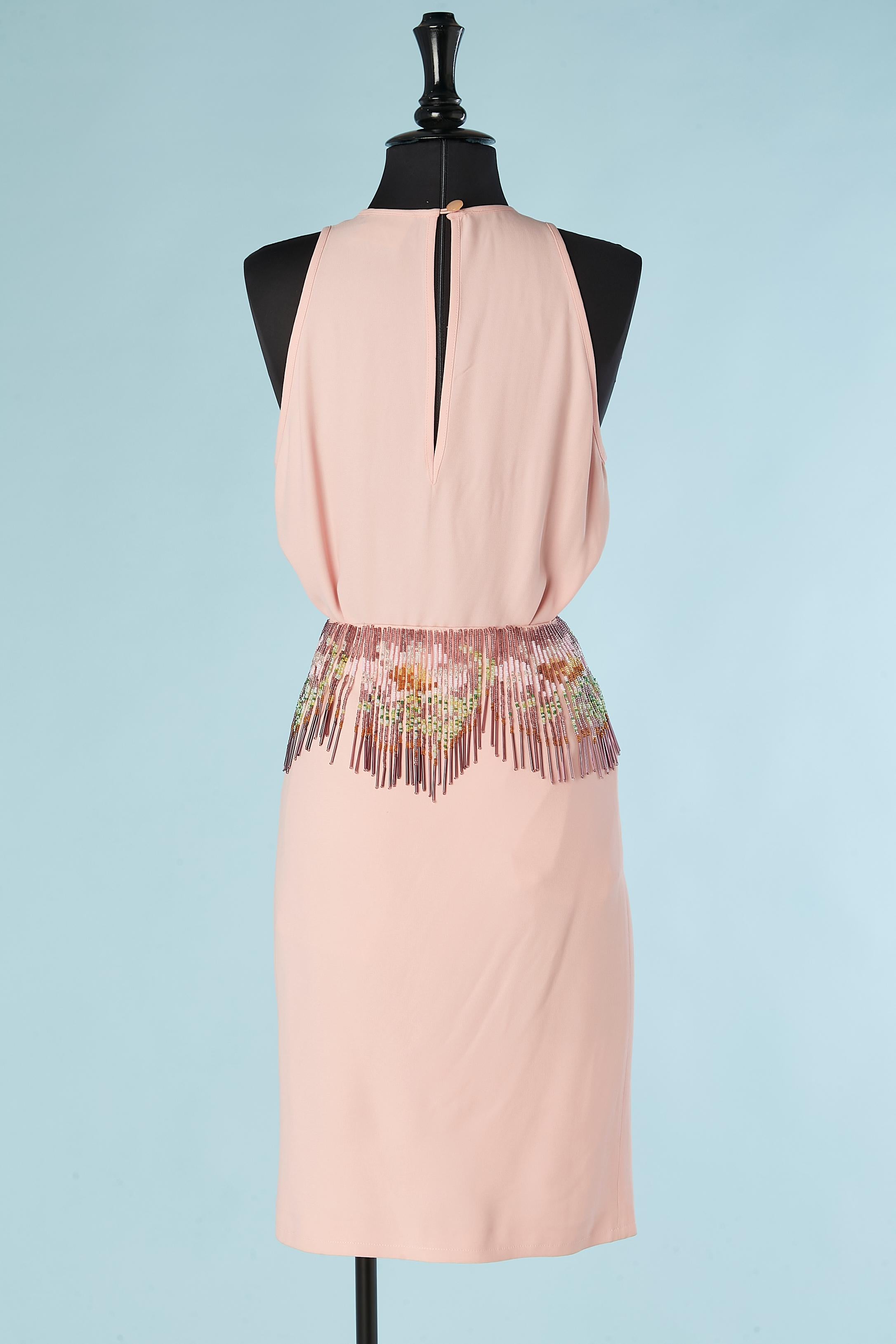 Pink top and skirt ensemble with beaded fringes Ines de La Fressange  In Excellent Condition For Sale In Saint-Ouen-Sur-Seine, FR