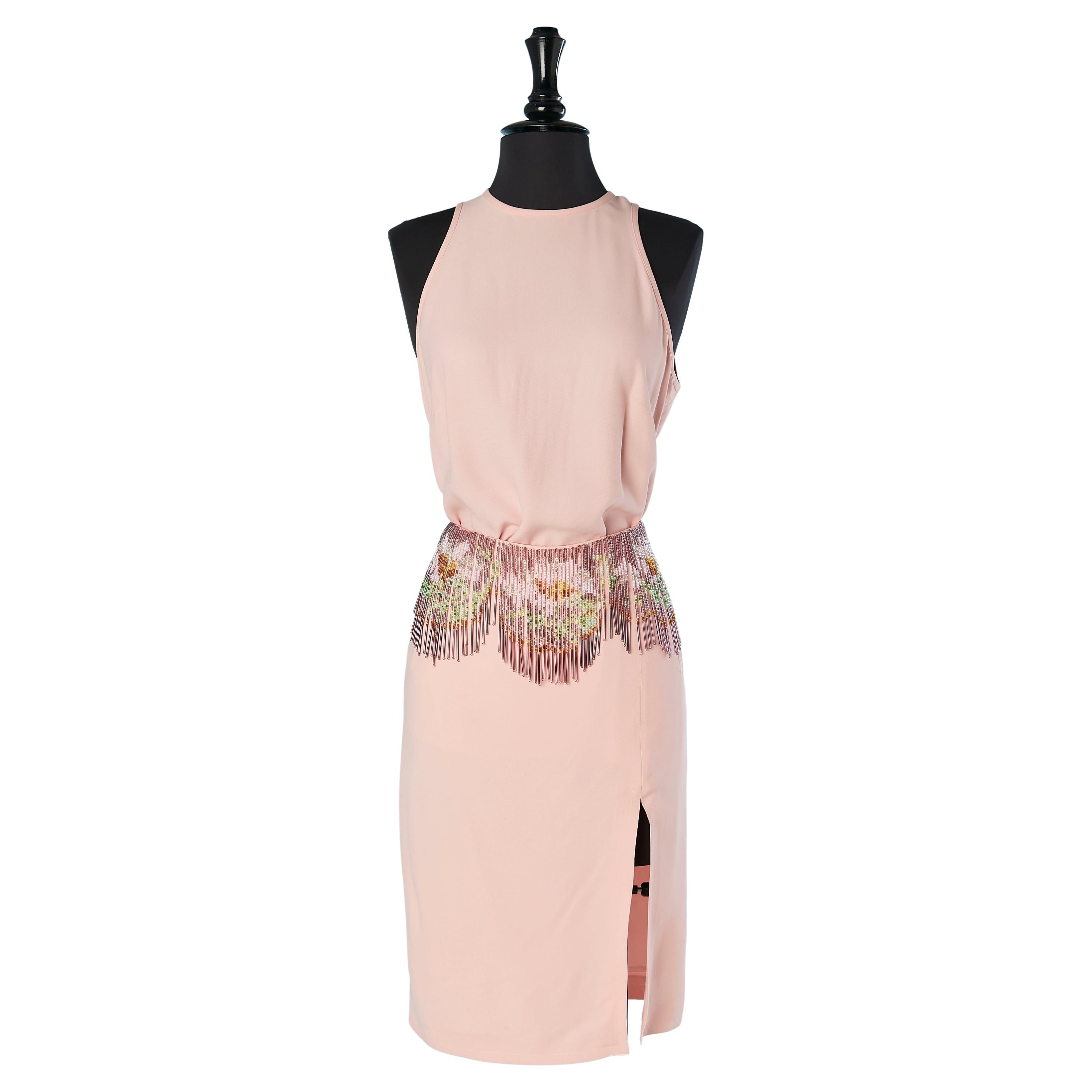 Pink top and skirt ensemble with beaded fringes Ines de La Fressange  For Sale