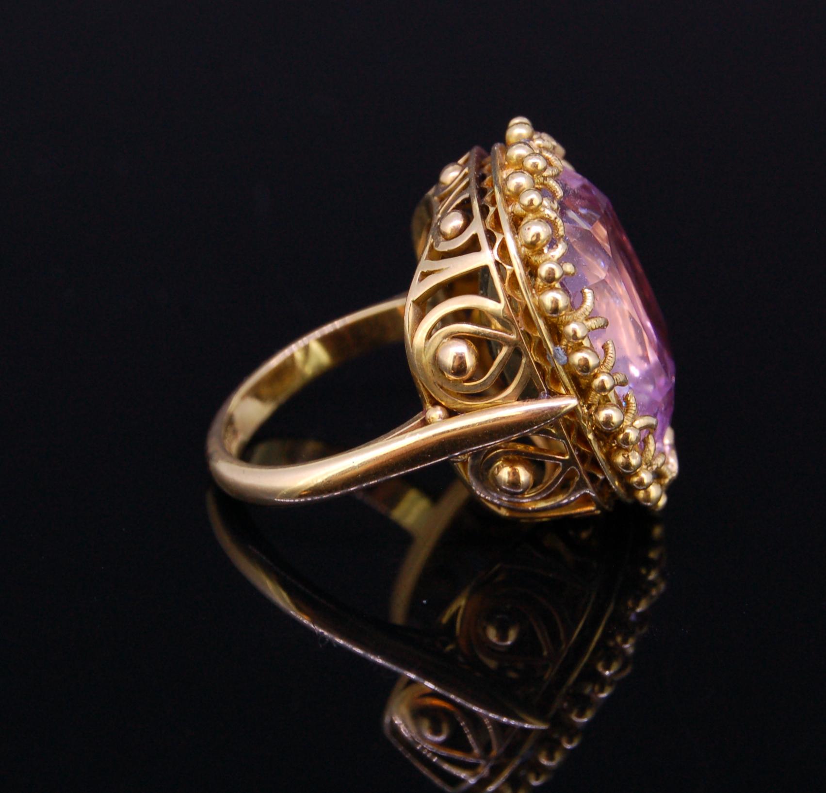 Retro Pink Topaz 20.30 Gold Ring For Sale