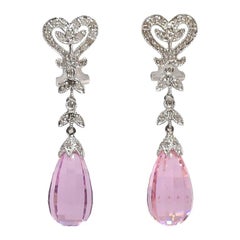 Pink Topaz and Diamond Briolette Dangle Chandelier Omega Earrings