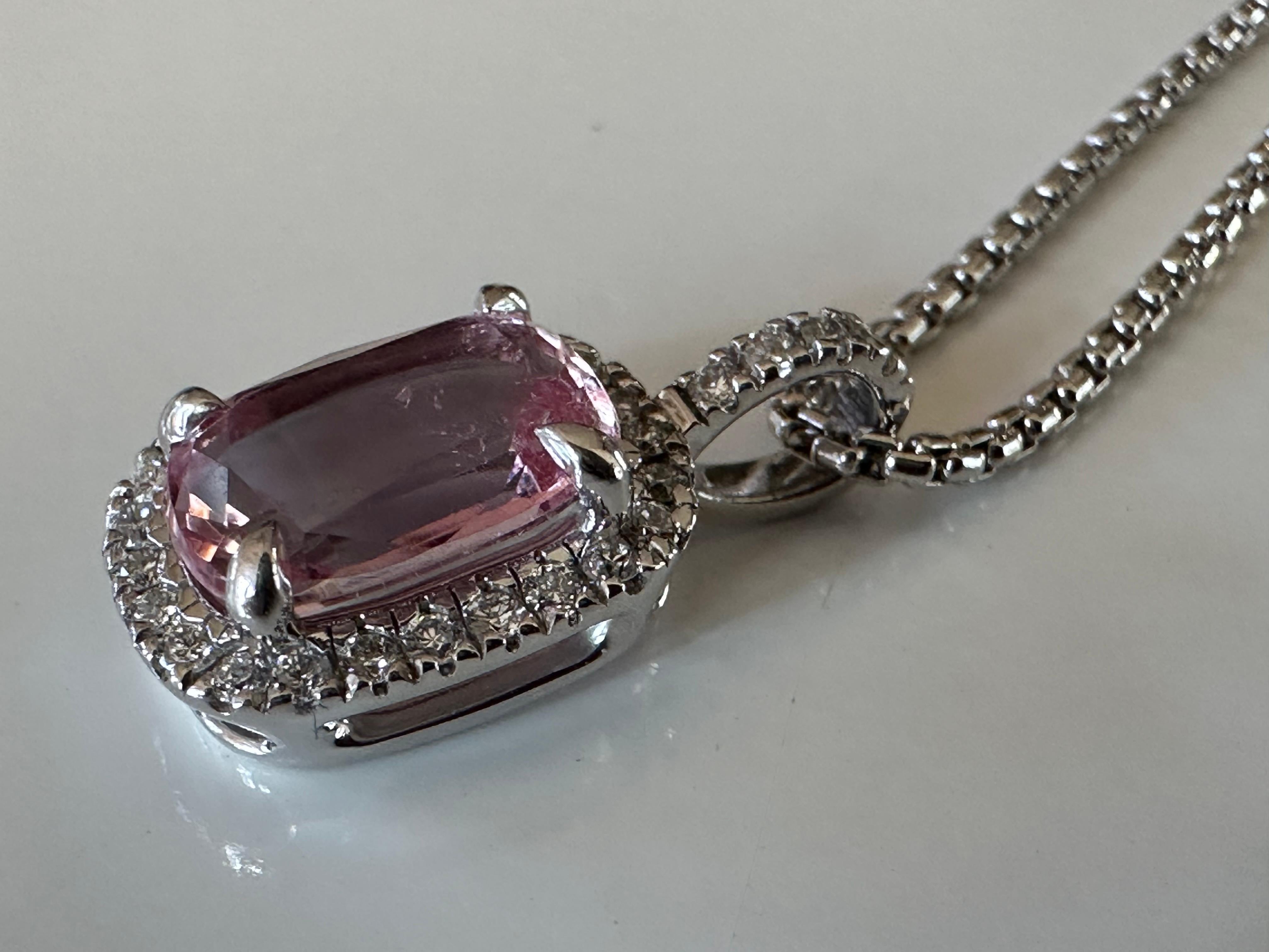Pink Topaz and Diamond Halo Pendant Necklace  In New Condition For Sale In Denver, CO