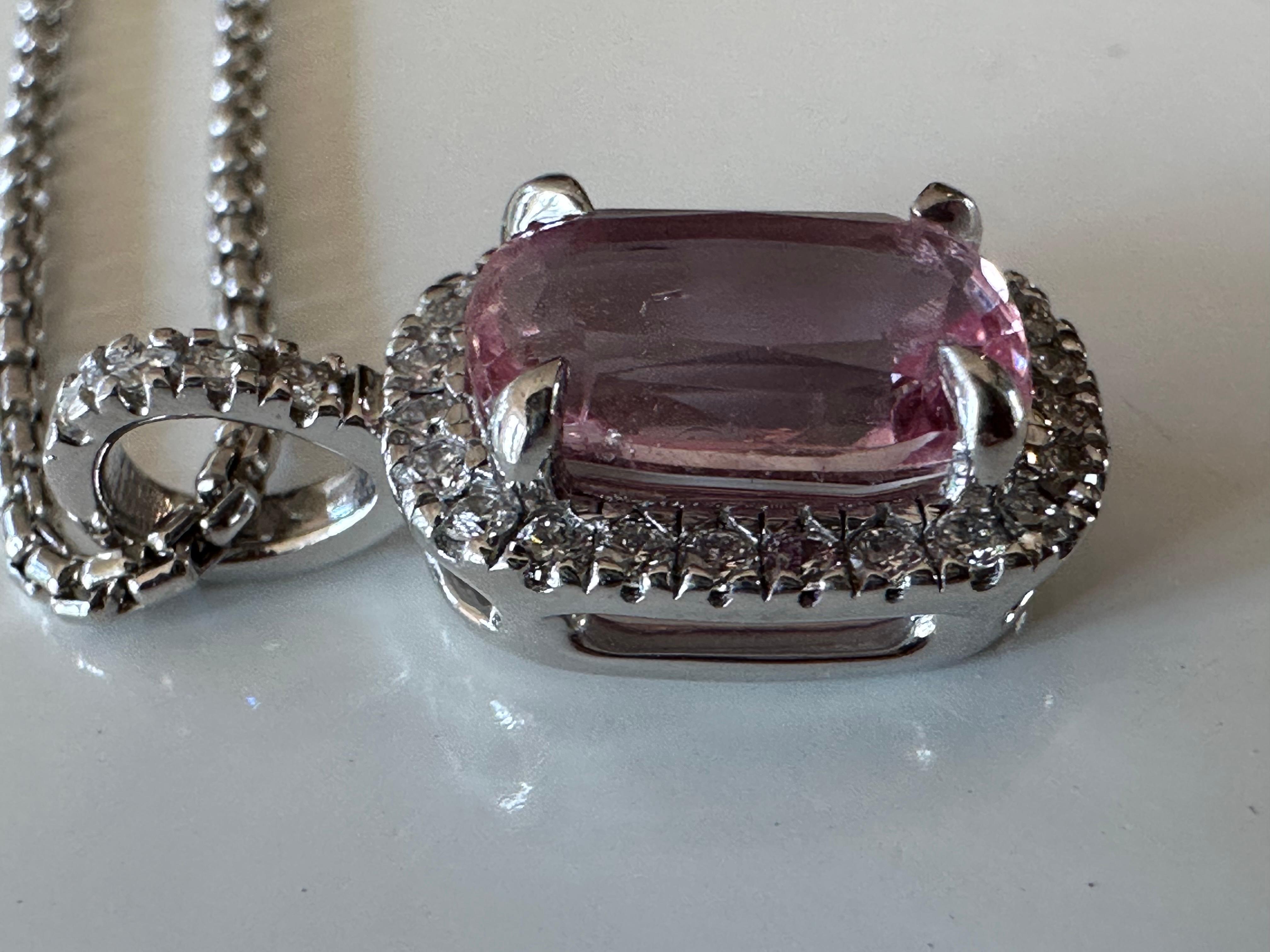 Pink Topaz and Diamond Halo Pendant Necklace  For Sale 1