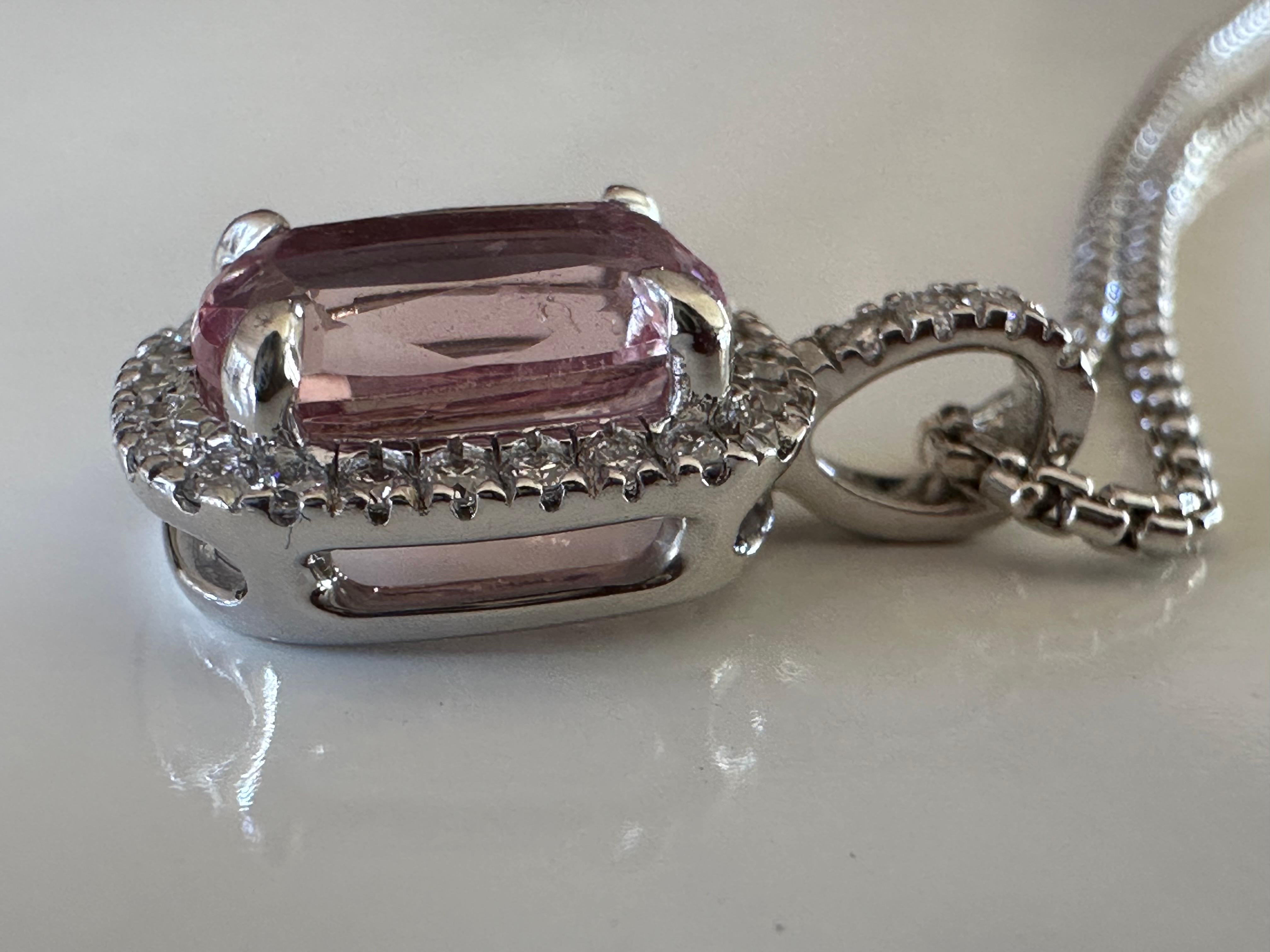 Pink Topaz and Diamond Halo Pendant Necklace  For Sale 3