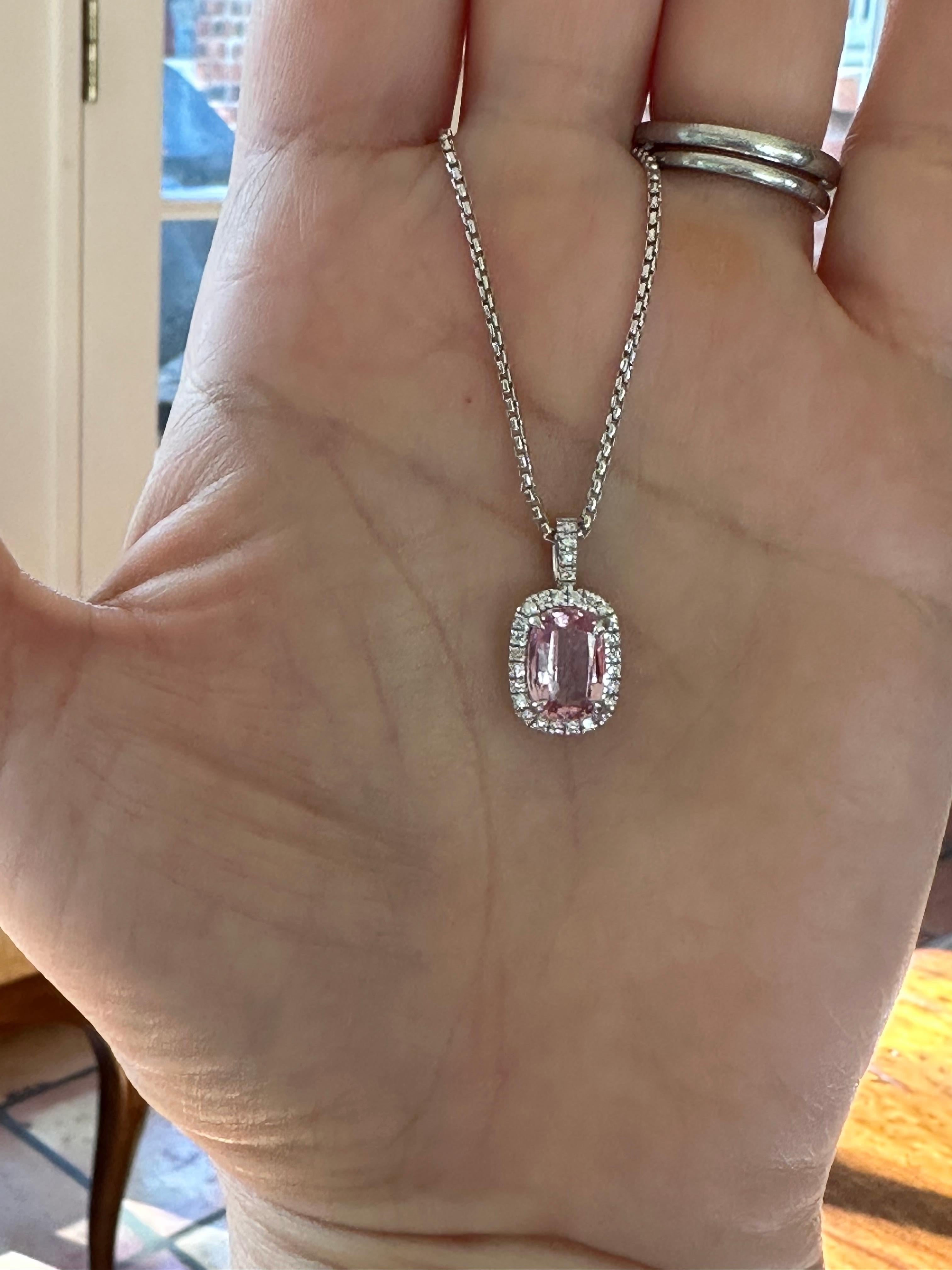 Pink Topaz and Diamond Halo Pendant Necklace  For Sale 4