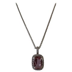 Pink Topaz and Diamond Halo Pendant Necklace