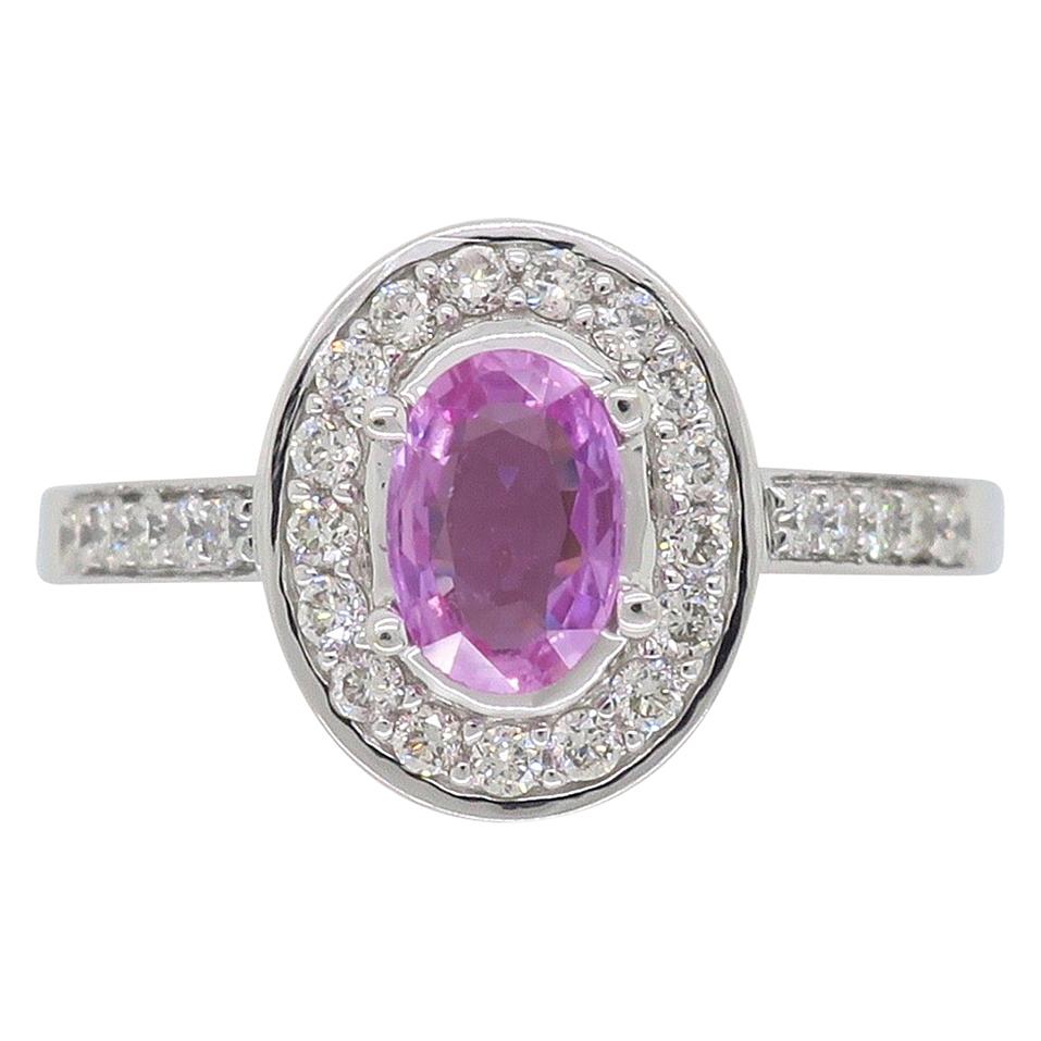 Pink Topaz and Diamond Halo Ring