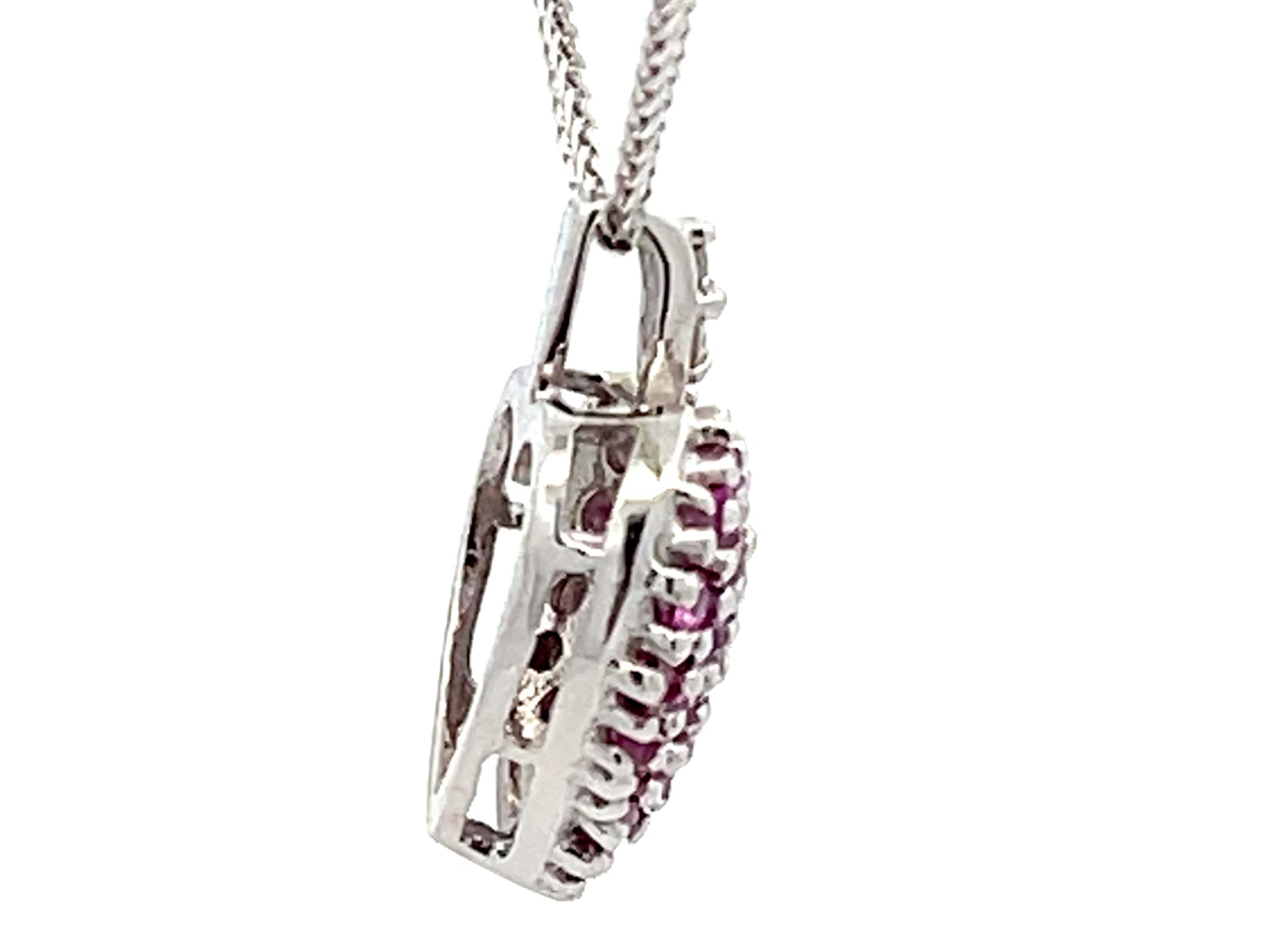 Pink Topaz and Diamond Heart Necklace 14K White Gold In Excellent Condition For Sale In Honolulu, HI