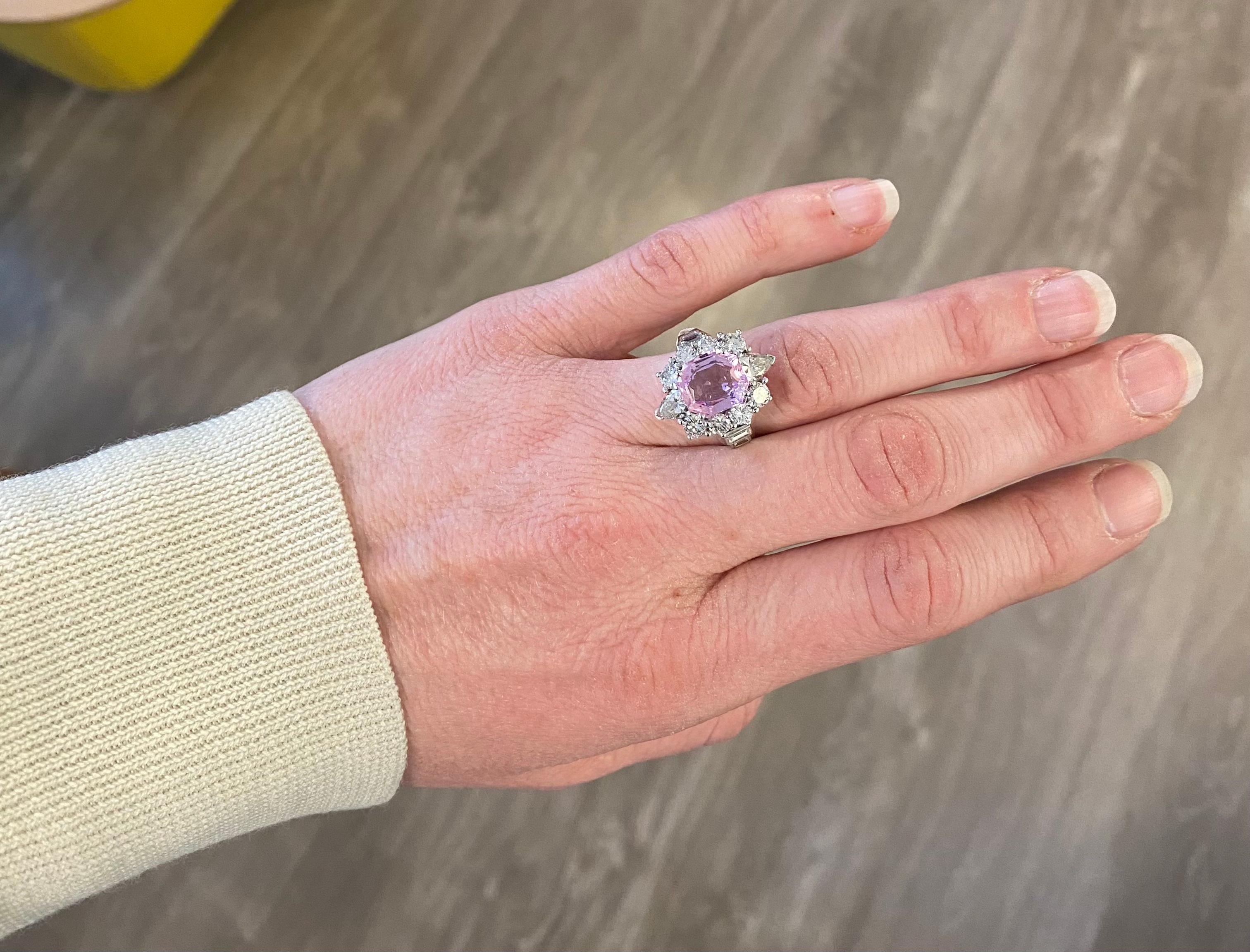 Mixed Cut Pink Topaz and Diamond Ring For Sale