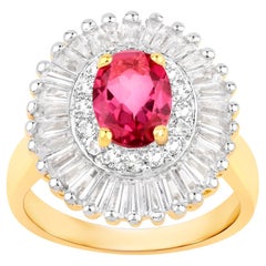 Pink Topaz Cocktail Ring White Topaz Halo 3.8 Carats 18K Gold Plated Silver
